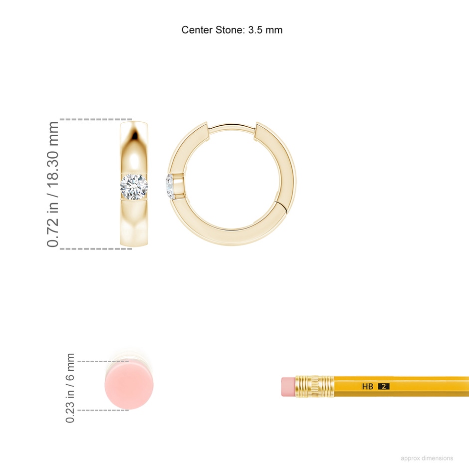 3.5mm FGVS Lab-Grown Channel-Set Round Diamond Hinged Hoop Earrings in Yellow Gold ruler