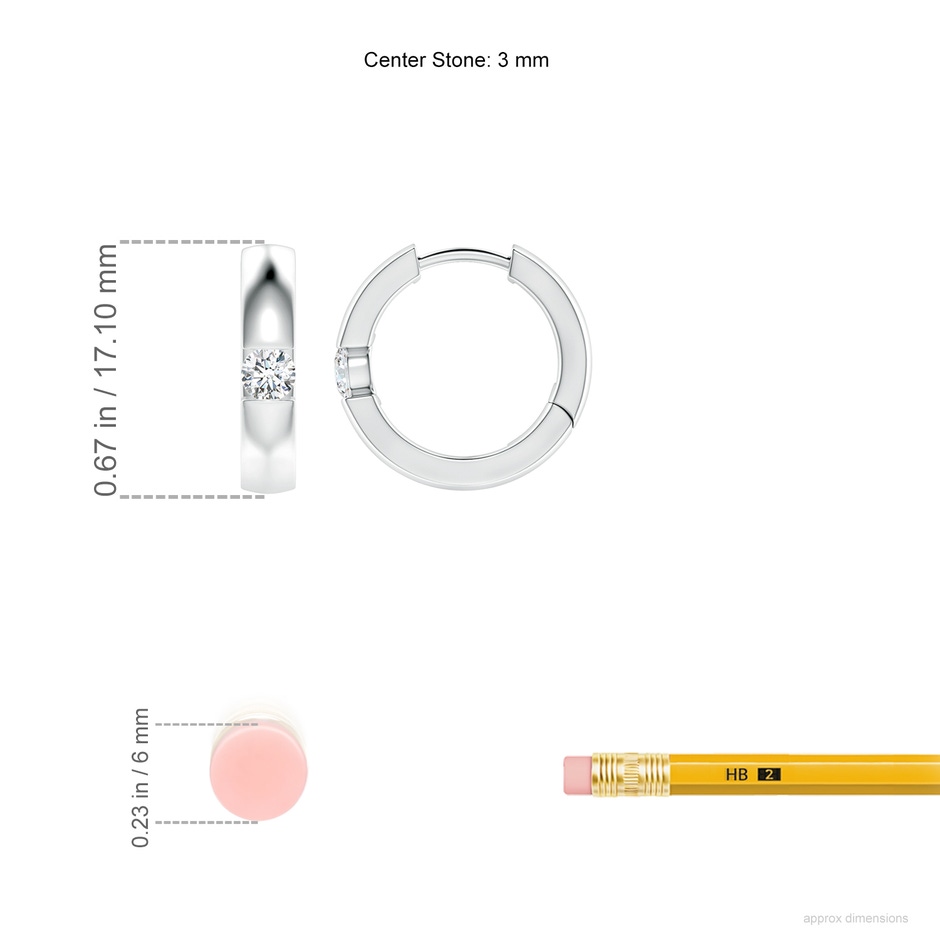 3mm FGVS Lab-Grown Channel-Set Round Diamond Hinged Hoop Earrings in White Gold ruler