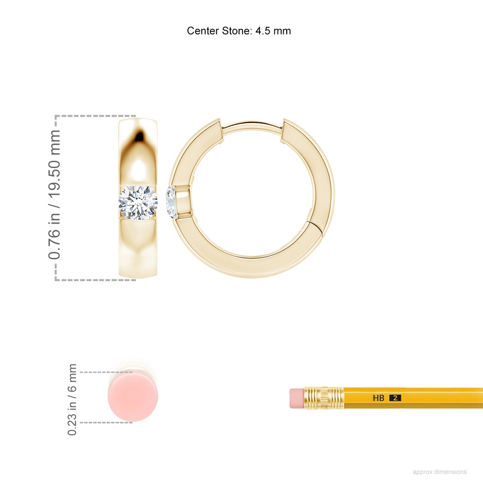 4.5mm FGVS Lab-Grown Channel-Set Round Diamond Hinged Hoop Earrings in Yellow Gold ruler