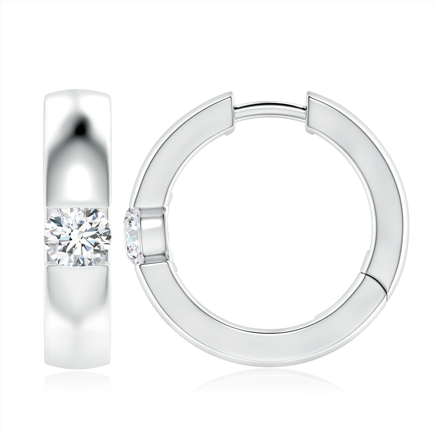 6.4mm FGVS Lab-Grown Channel-Set Round Diamond Hinged Hoop Earrings in 18K White Gold