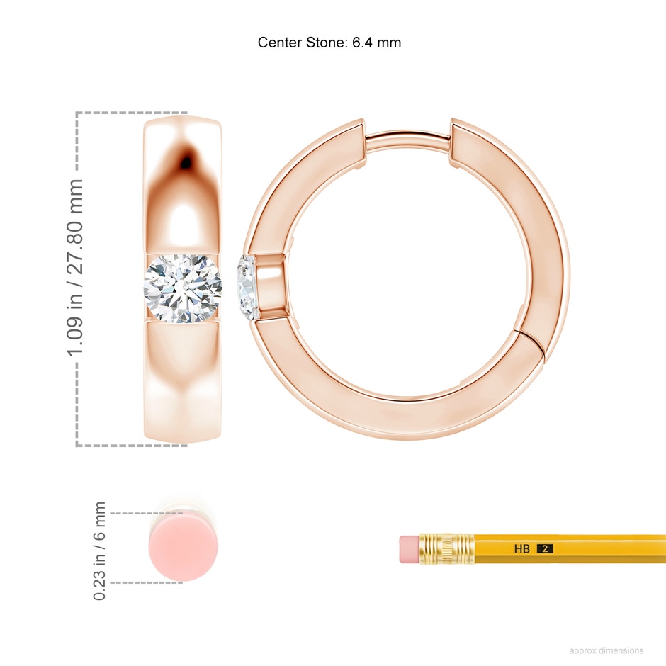 6.4mm FGVS Lab-Grown Channel-Set Round Diamond Hinged Hoop Earrings in Rose Gold ruler