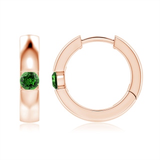 3.5mm Labgrown Lab-Grown Channel-Set Round Emerald Hinged Hoop Earrings in 10K Rose Gold