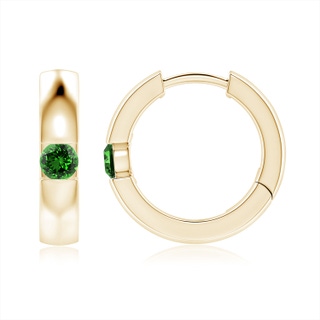 3.5mm Labgrown Lab-Grown Channel-Set Round Emerald Hinged Hoop Earrings in 9K Yellow Gold