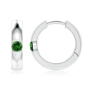 3.5mm Labgrown Lab-Grown Channel-Set Round Emerald Hinged Hoop Earrings in P950 Platinum