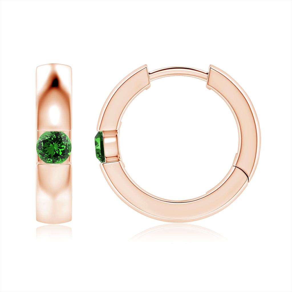 3.5mm Labgrown Lab-Grown Channel-Set Round Emerald Hinged Hoop Earrings in Rose Gold