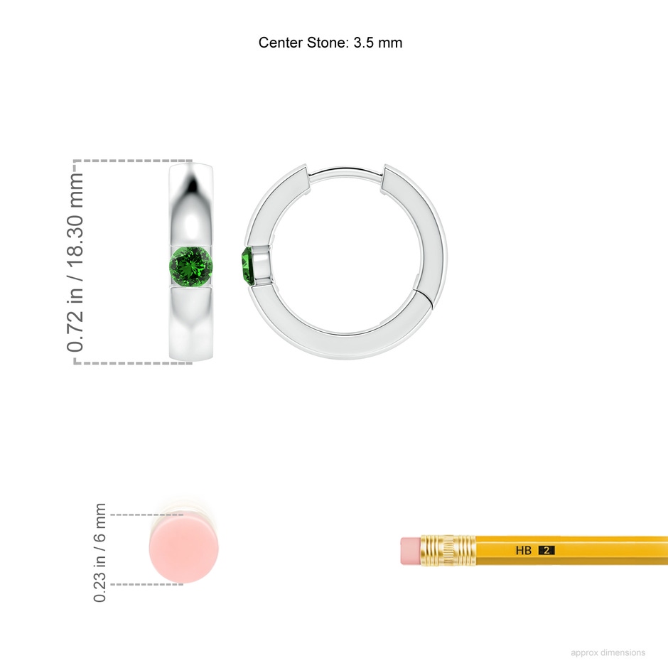 3.5mm Labgrown Lab-Grown Channel-Set Round Emerald Hinged Hoop Earrings in White Gold ruler