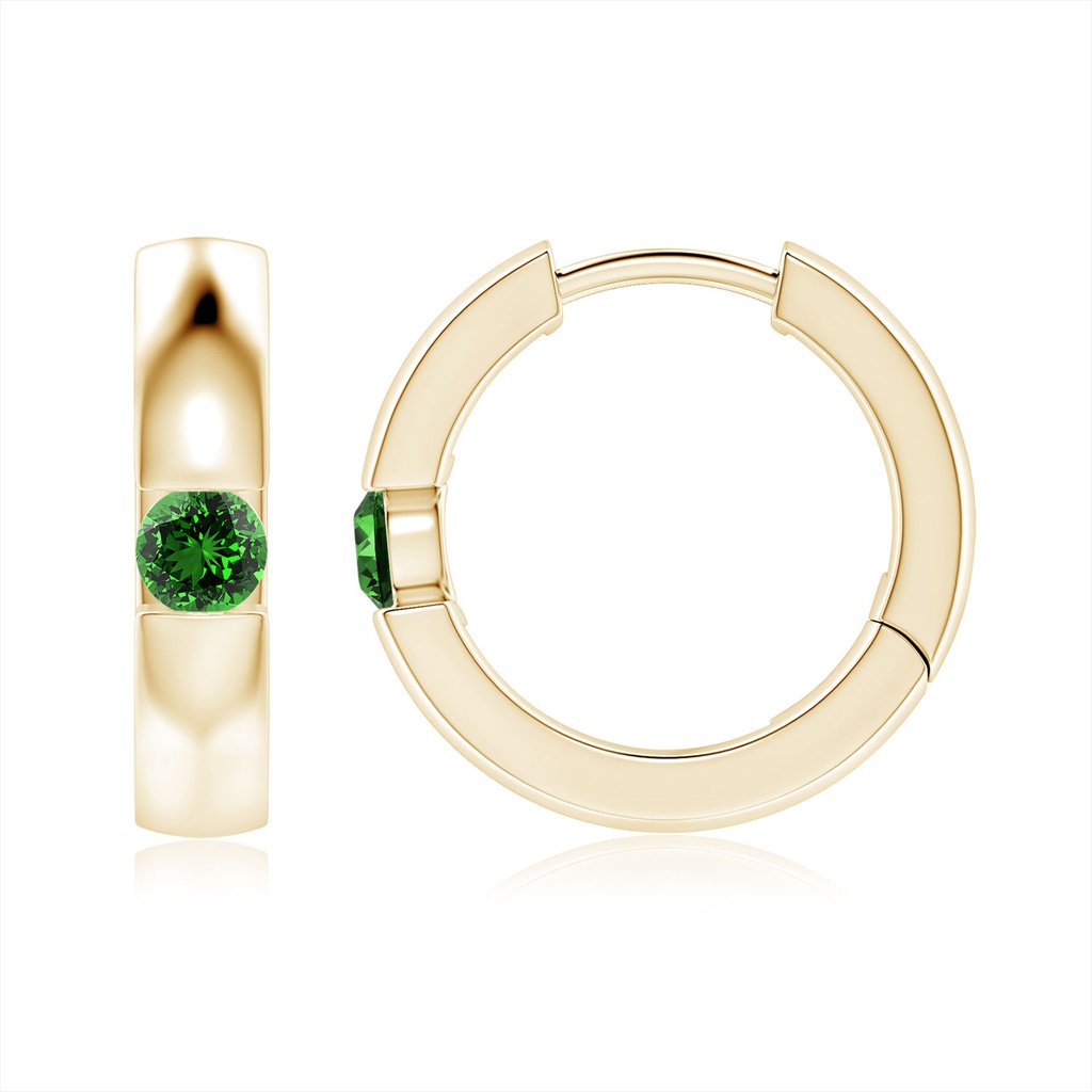 3.5mm Labgrown Lab-Grown Channel-Set Round Emerald Hinged Hoop Earrings in Yellow Gold 