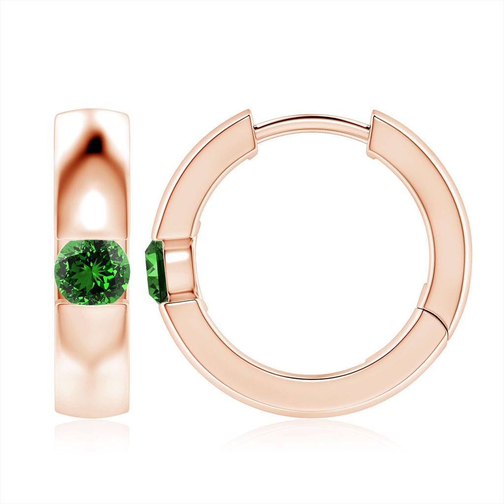4.5mm Labgrown Lab-Grown Channel-Set Round Emerald Hinged Hoop Earrings in 10K Rose Gold