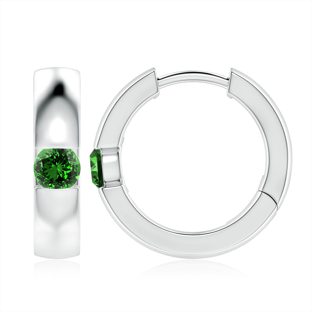 4.5mm Labgrown Lab-Grown Channel-Set Round Emerald Hinged Hoop Earrings in 10K White Gold