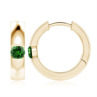 4.5mm Labgrown Lab-Grown Channel-Set Round Emerald Hinged Hoop Earrings in 10K Yellow Gold