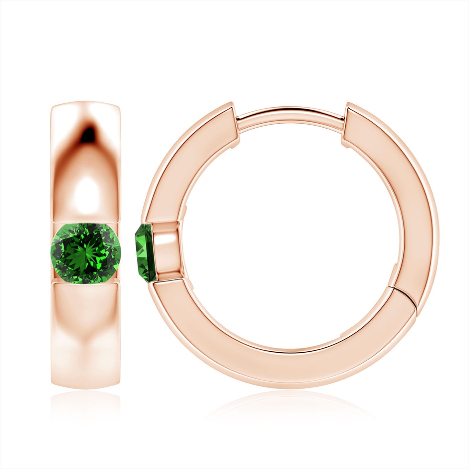 4.5mm Labgrown Lab-Grown Channel-Set Round Emerald Hinged Hoop Earrings in Rose Gold 