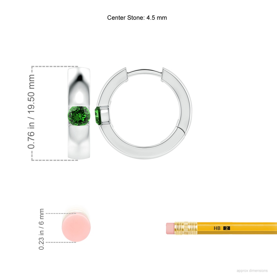 4.5mm Labgrown Lab-Grown Channel-Set Round Emerald Hinged Hoop Earrings in White Gold ruler