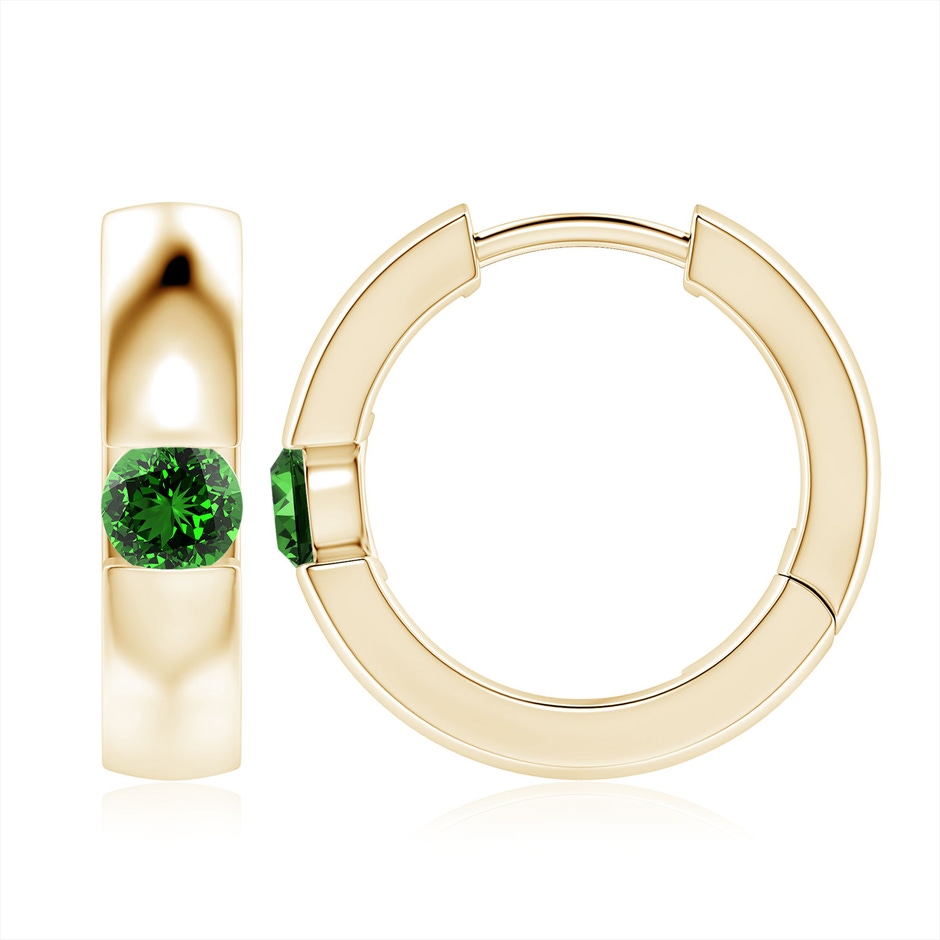 4.5mm Labgrown Lab-Grown Channel-Set Round Emerald Hinged Hoop Earrings in Yellow Gold 