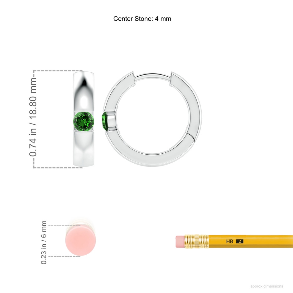 4mm Labgrown Lab-Grown Channel-Set Round Emerald Hinged Hoop Earrings in P950 Platinum ruler