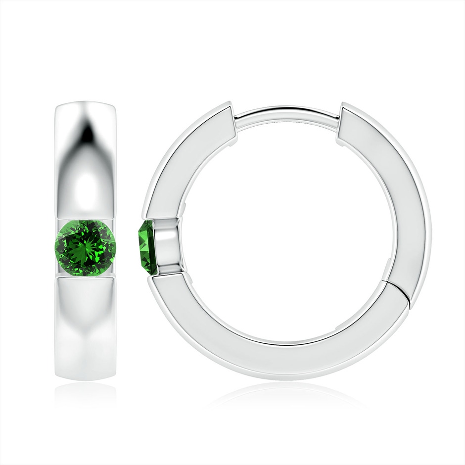 4mm Labgrown Lab-Grown Channel-Set Round Emerald Hinged Hoop Earrings in White Gold 