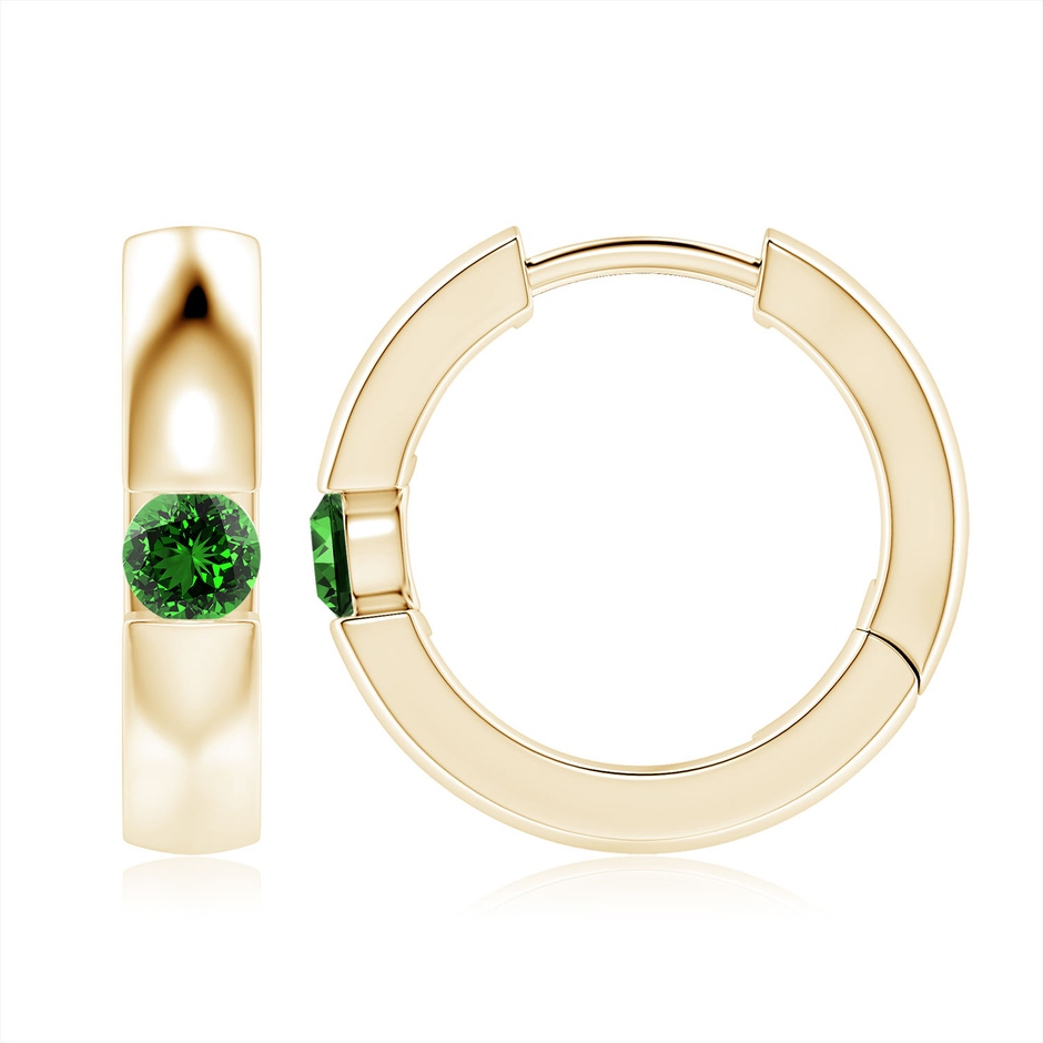 4mm Labgrown Lab-Grown Channel-Set Round Emerald Hinged Hoop Earrings in Yellow Gold 