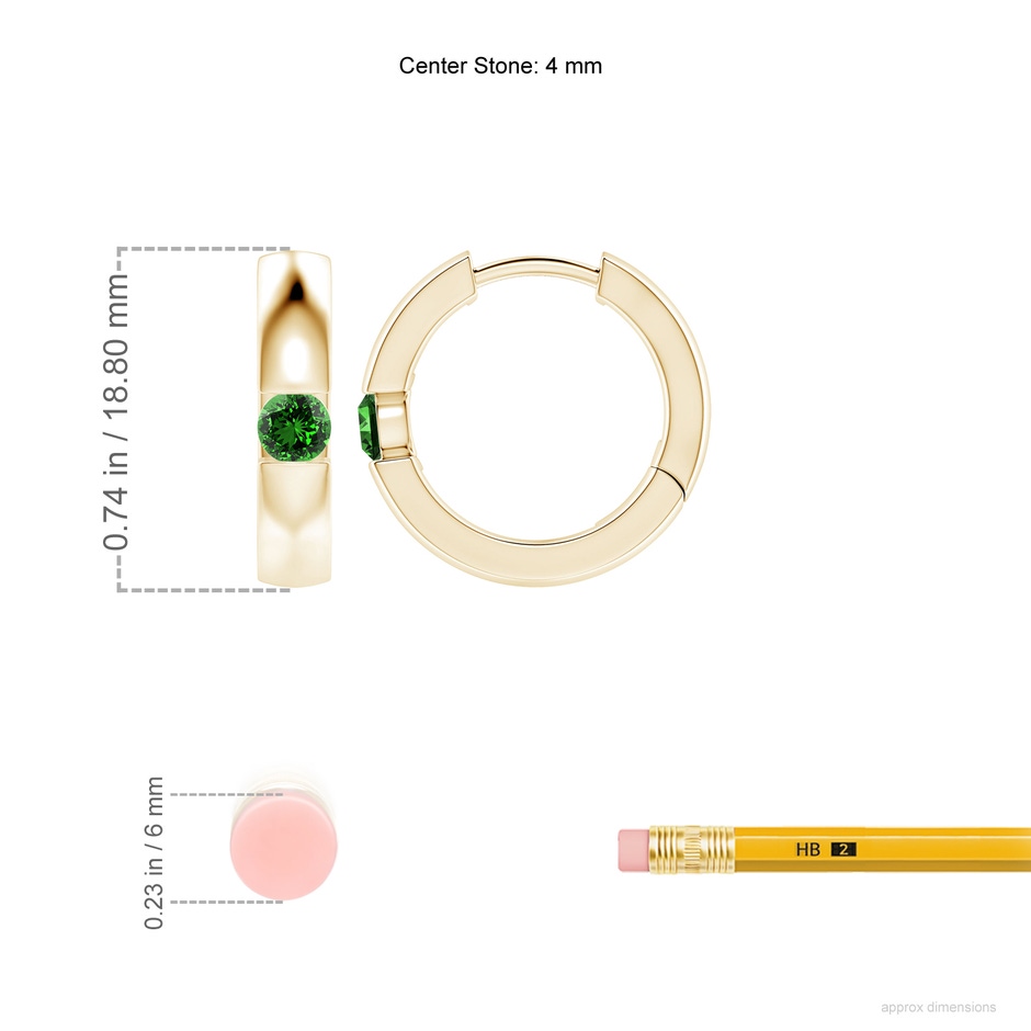 4mm Labgrown Lab-Grown Channel-Set Round Emerald Hinged Hoop Earrings in Yellow Gold ruler