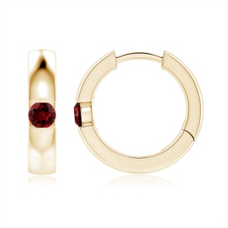 3.5mm Labgrown Lab-Grown Channel-Set Round Ruby Hinged Hoop Earrings in 10K Yellow Gold