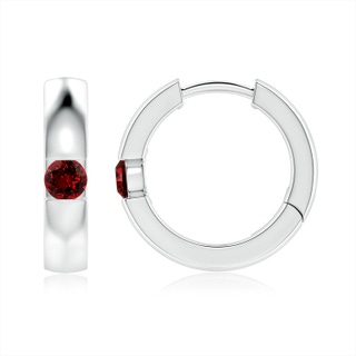 3.5mm Labgrown Lab-Grown Channel-Set Round Ruby Hinged Hoop Earrings in P950 Platinum