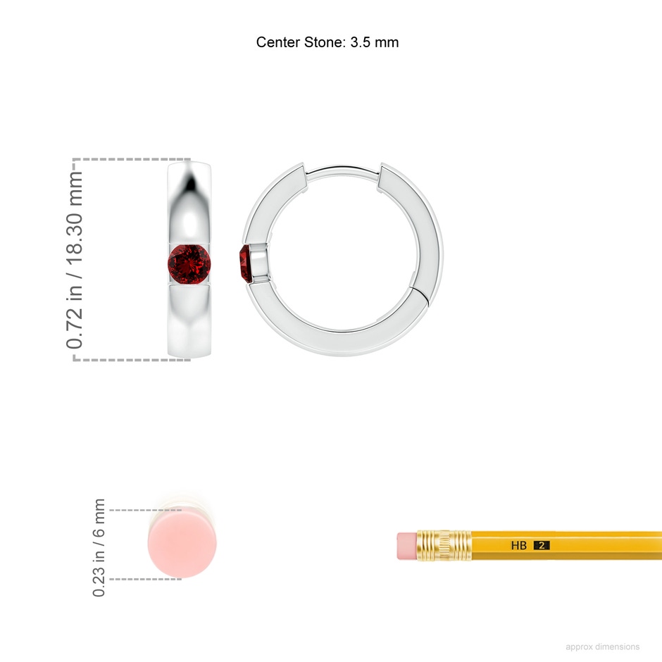 3.5mm Labgrown Lab-Grown Channel-Set Round Ruby Hinged Hoop Earrings in P950 Platinum ruler