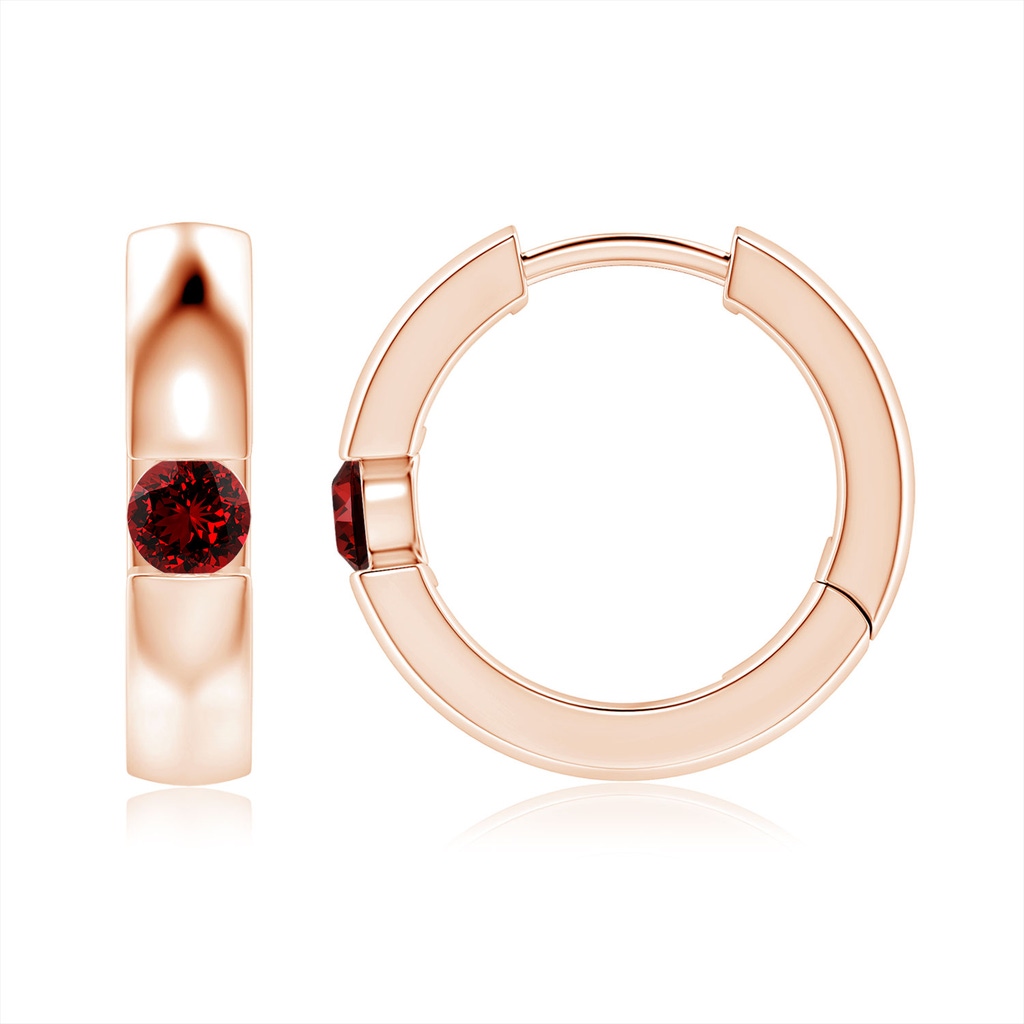 3.5mm Labgrown Lab-Grown Channel-Set Round Ruby Hinged Hoop Earrings in Rose Gold