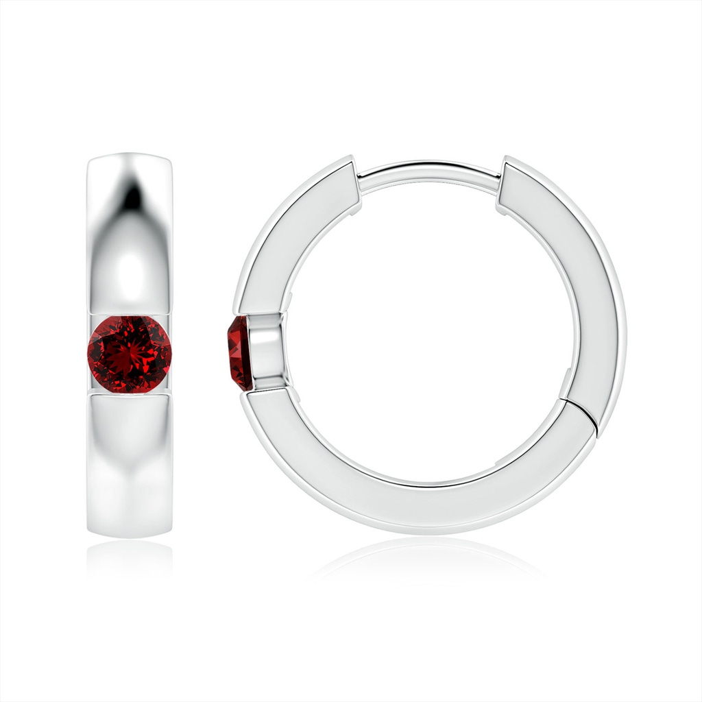 3.5mm Labgrown Lab-Grown Channel-Set Round Ruby Hinged Hoop Earrings in White Gold
