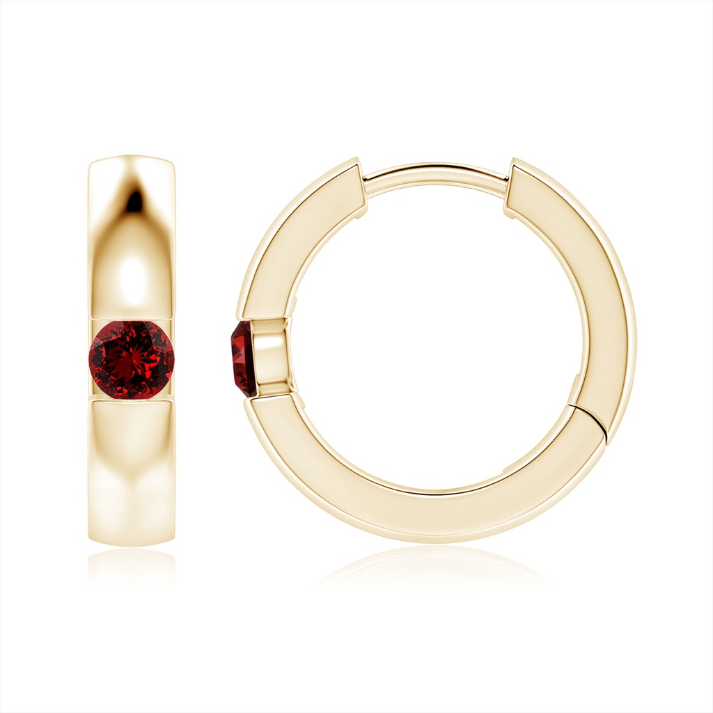 3.5mm Labgrown Lab-Grown Channel-Set Round Ruby Hinged Hoop Earrings in Yellow Gold