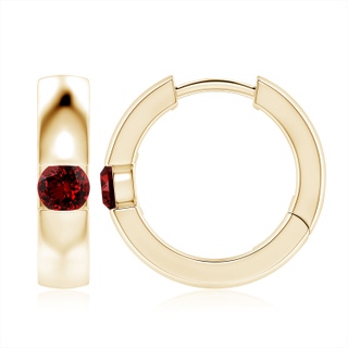 4.5mm Labgrown Lab-Grown Channel-Set Round Ruby Hinged Hoop Earrings in 9K Yellow Gold