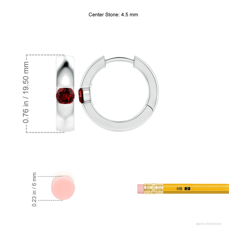 4.5mm Labgrown Lab-Grown Channel-Set Round Ruby Hinged Hoop Earrings in P950 Platinum ruler