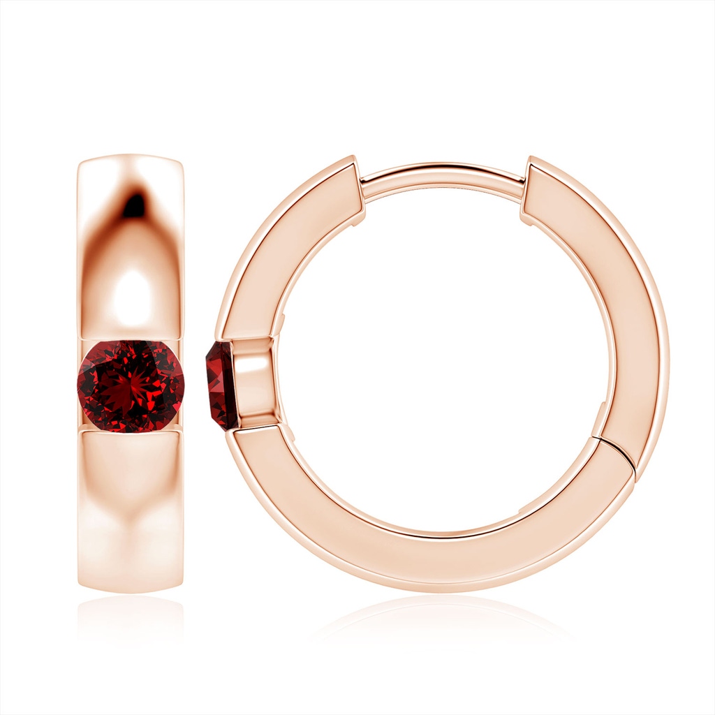 4.5mm Labgrown Lab-Grown Channel-Set Round Ruby Hinged Hoop Earrings in Rose Gold