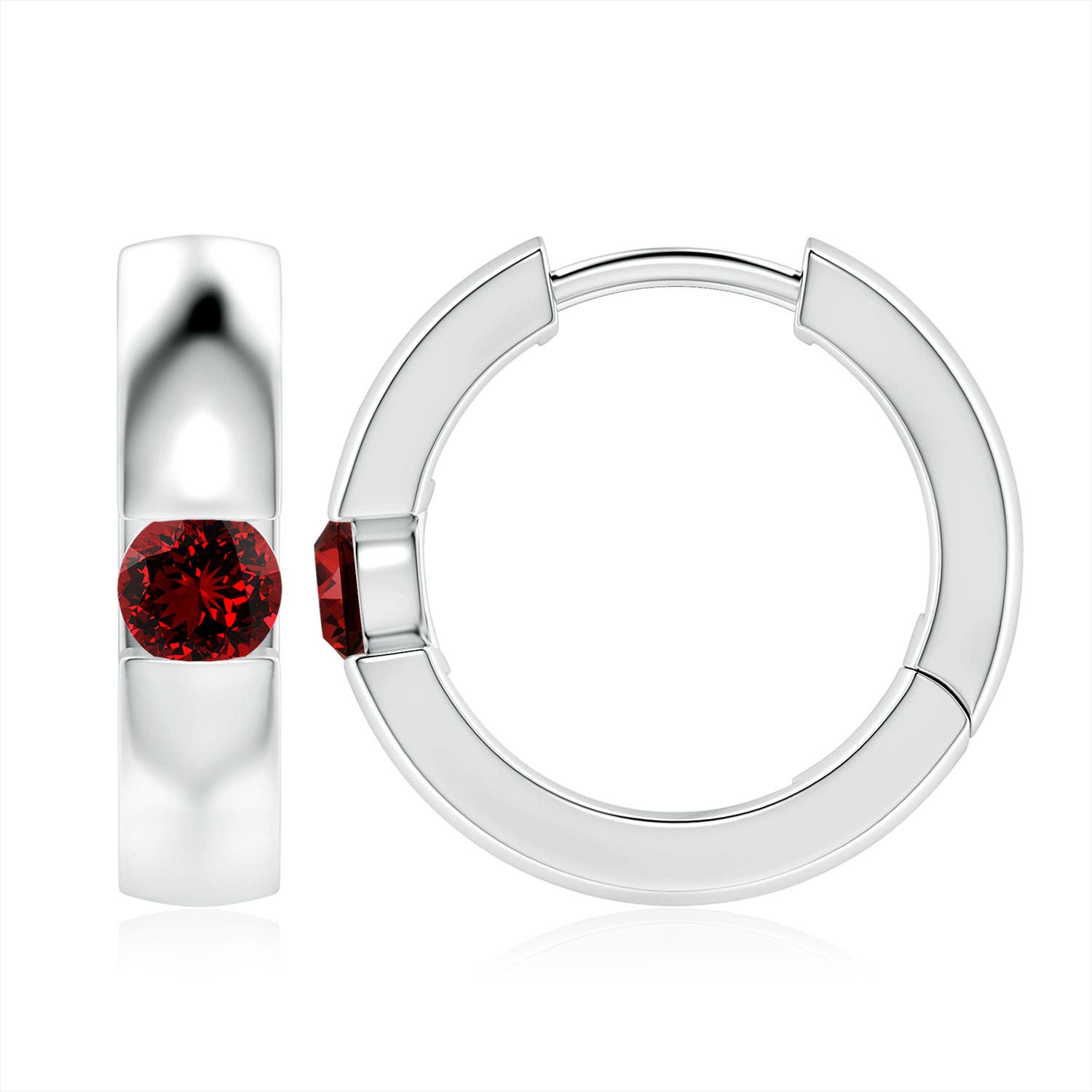 4.5mm Labgrown Lab-Grown Channel-Set Round Ruby Hinged Hoop Earrings in White Gold