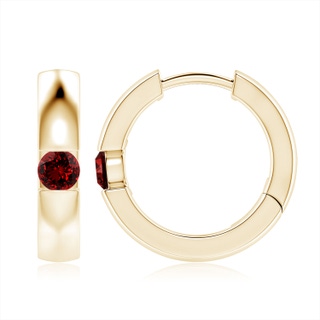 4mm Labgrown Lab-Grown Channel-Set Round Ruby Hinged Hoop Earrings in 9K Yellow Gold