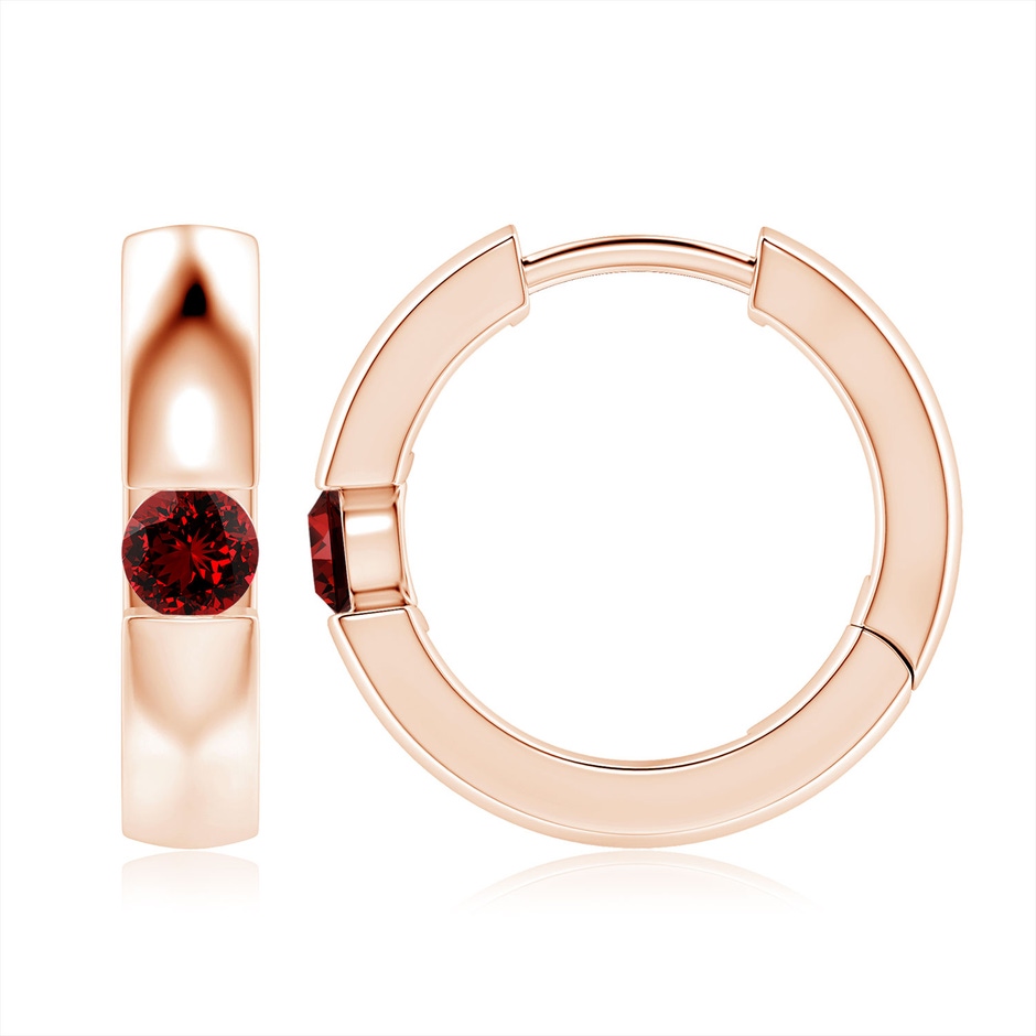 4mm Labgrown Lab-Grown Channel-Set Round Ruby Hinged Hoop Earrings in Rose Gold 