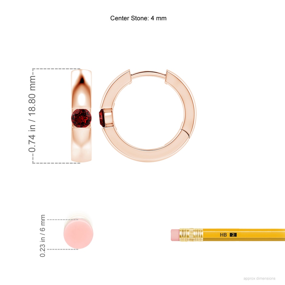 4mm Labgrown Lab-Grown Channel-Set Round Ruby Hinged Hoop Earrings in Rose Gold ruler