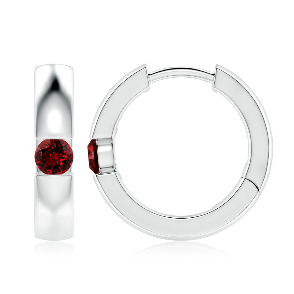 4mm Labgrown Lab-Grown Channel-Set Round Ruby Hinged Hoop Earrings in White Gold 