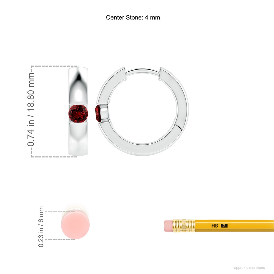 4mm Labgrown Lab-Grown Channel-Set Round Ruby Hinged Hoop Earrings in White Gold ruler