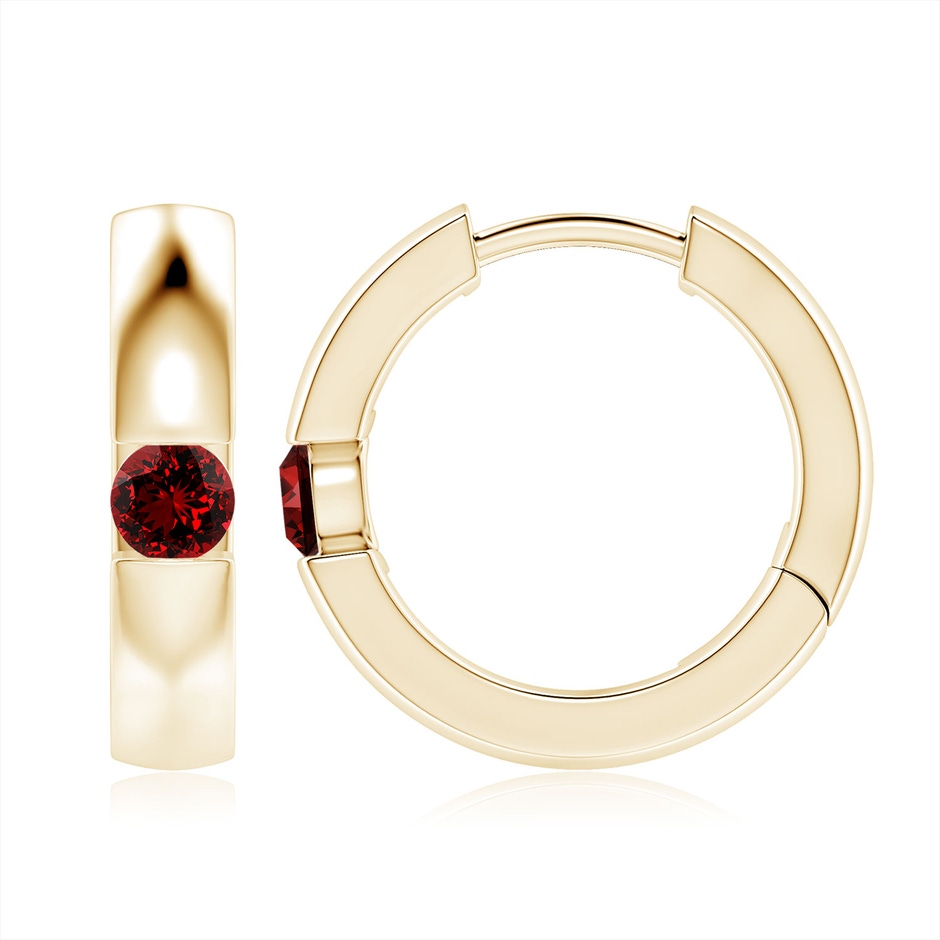 4mm Labgrown Lab-Grown Channel-Set Round Ruby Hinged Hoop Earrings in Yellow Gold 