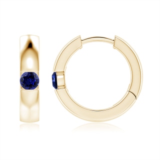 3.5mm Labgrown Lab-Grown Channel-Set Round Blue Sapphire Hinged Hoop Earrings in 10K Yellow Gold