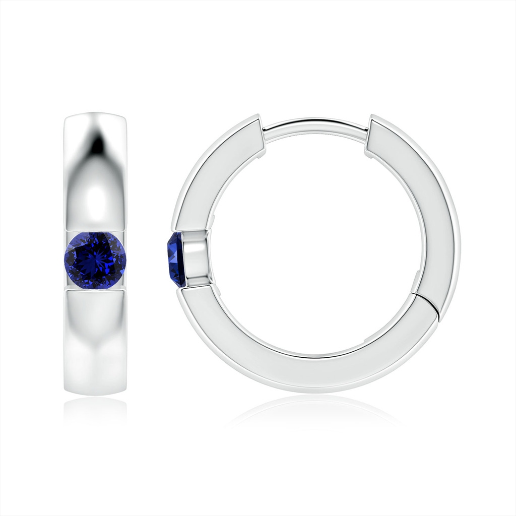 3.5mm Labgrown Lab-Grown Channel-Set Round Blue Sapphire Hinged Hoop Earrings in White Gold 