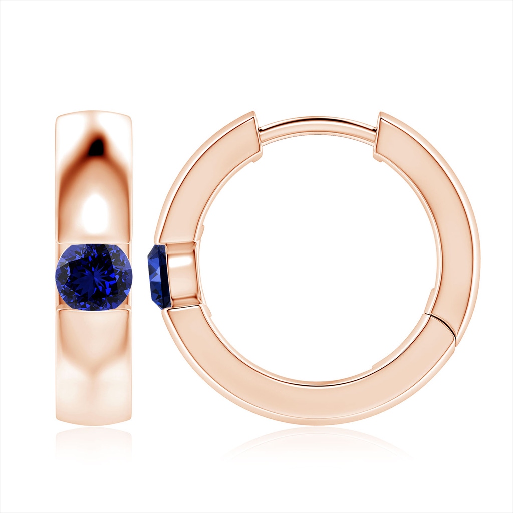 4.5mm Labgrown Lab-Grown Channel-Set Round Blue Sapphire Hinged Hoop Earrings in 10K Rose Gold