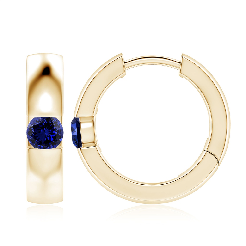 4.5mm Labgrown Lab-Grown Channel-Set Round Blue Sapphire Hinged Hoop Earrings in 10K Yellow Gold