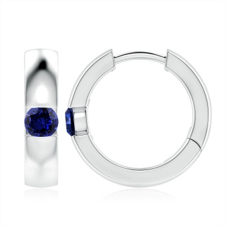4.5mm Labgrown Lab-Grown Channel-Set Round Blue Sapphire Hinged Hoop Earrings in P950 Platinum