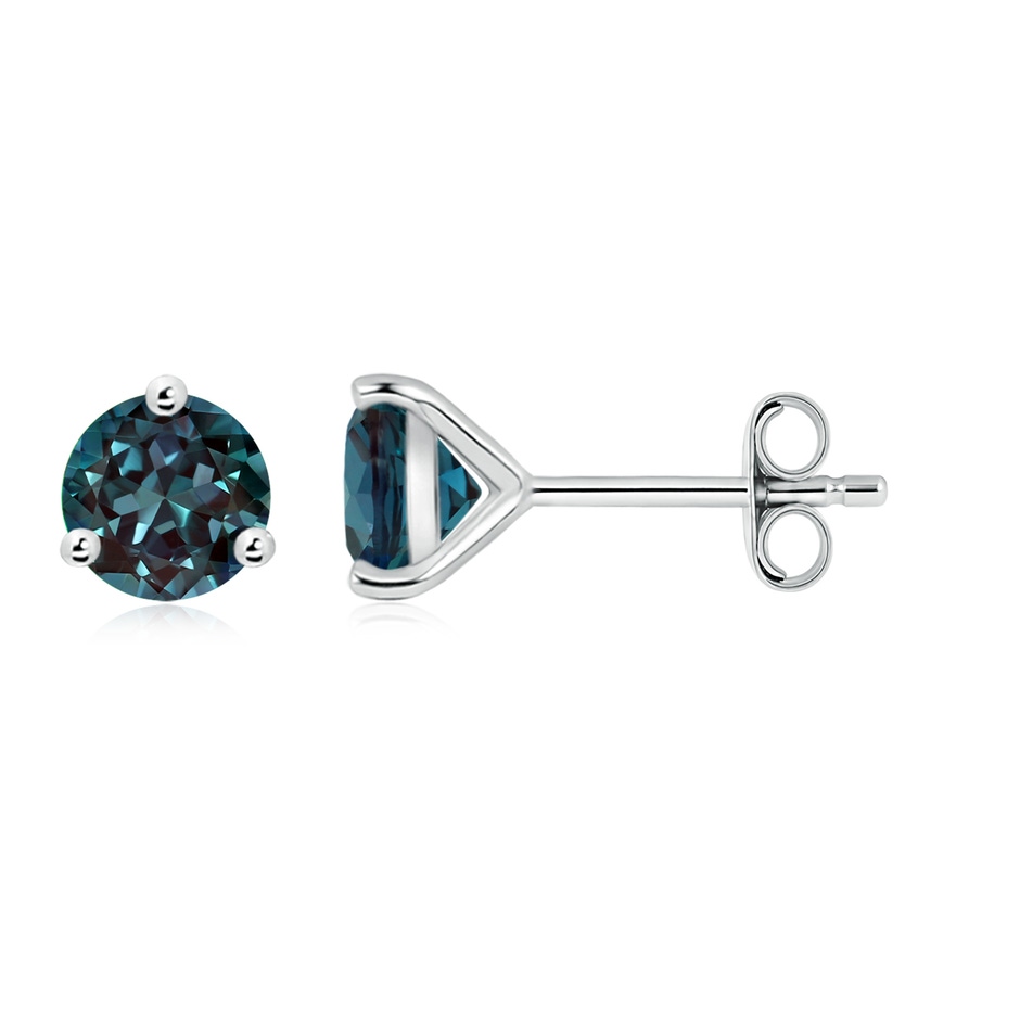 7mm Labgrown Martini-Set Round Lab-Grown Alexandrite Stud Earrings in 18K White Gold 