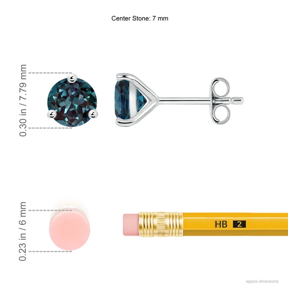 7mm Labgrown Martini-Set Round Lab-Grown Alexandrite Stud Earrings in 18K White Gold ruler