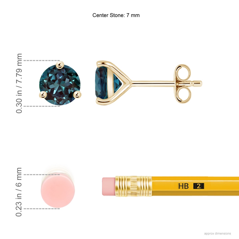7mm Labgrown Martini-Set Round Lab-Grown Alexandrite Stud Earrings in Yellow Gold ruler