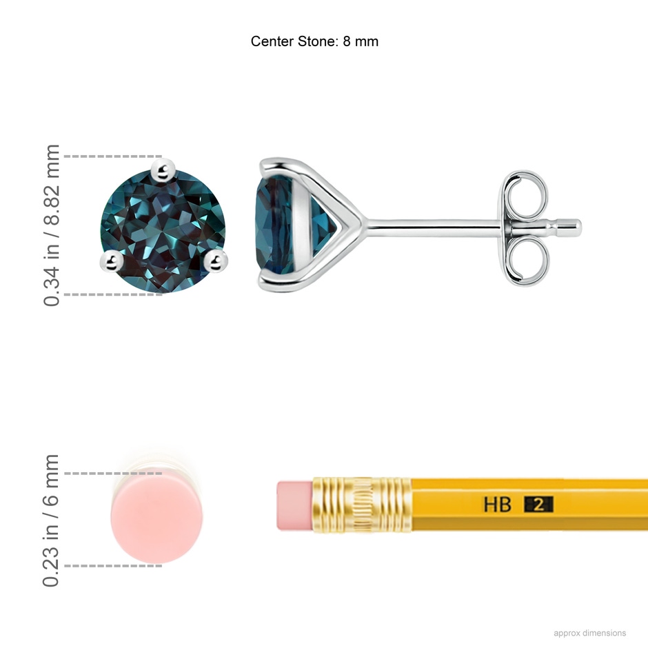 8mm Labgrown Martini-Set Round Lab-Grown Alexandrite Stud Earrings in 18K White Gold ruler