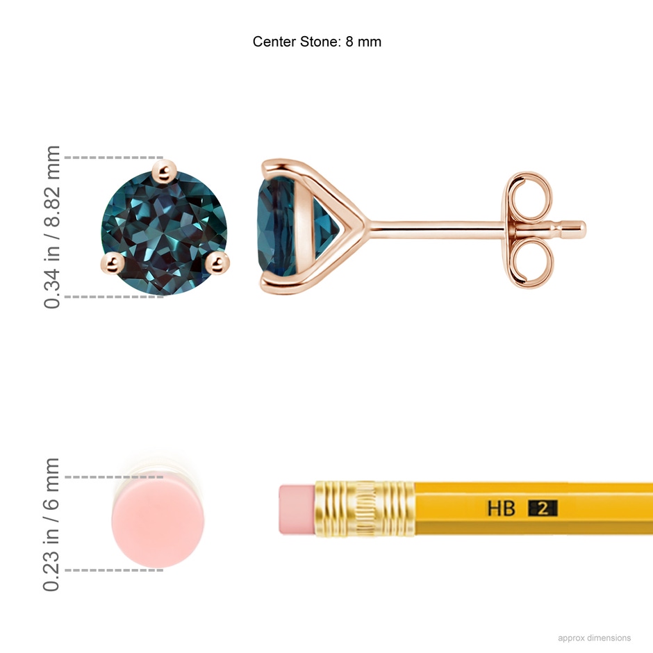 8mm Labgrown Martini-Set Round Lab-Grown Alexandrite Stud Earrings in Rose Gold ruler