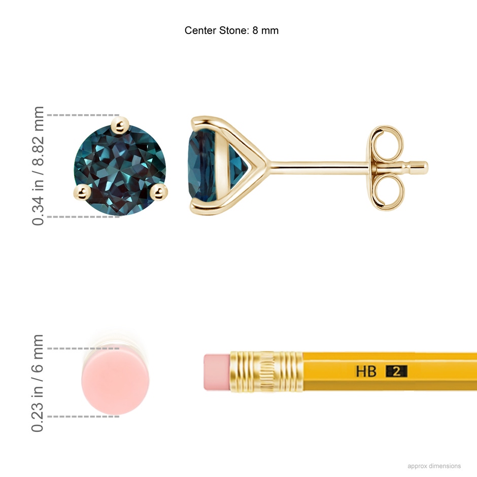 8mm Labgrown Martini-Set Round Lab-Grown Alexandrite Stud Earrings in Yellow Gold ruler
