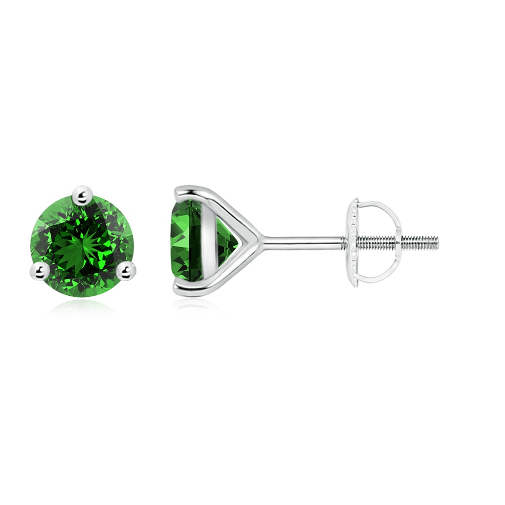 7mm Labgrown Lab-Grown Martini-Set Round Emerald Stud Earrings in White Gold