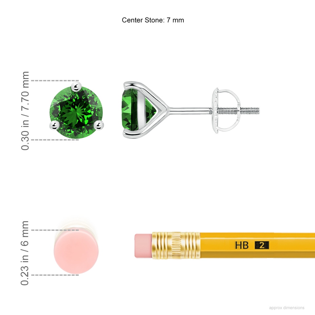 7mm Labgrown Lab-Grown Martini-Set Round Emerald Stud Earrings in White Gold ruler